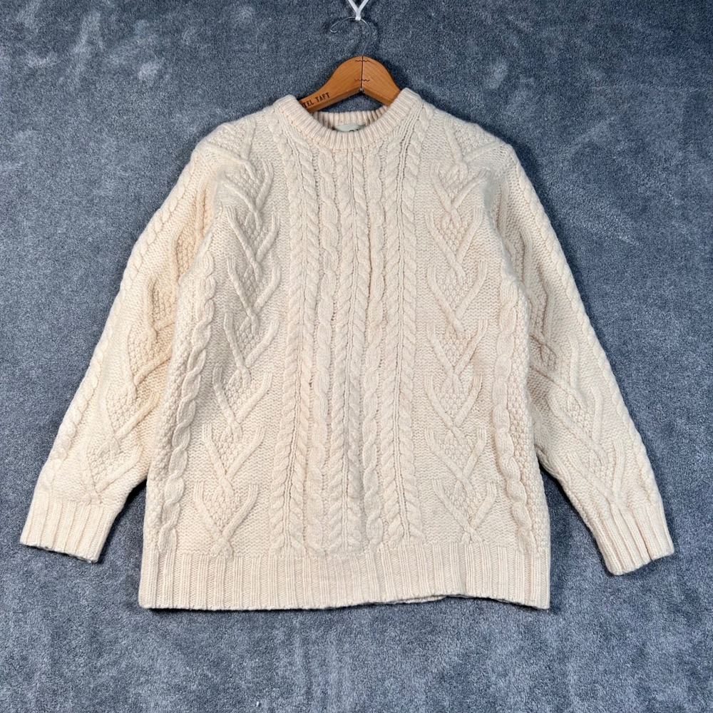 Saol Ireland Sweater Cable Knit Merino Wool Aran Cream Off White Womens Medium